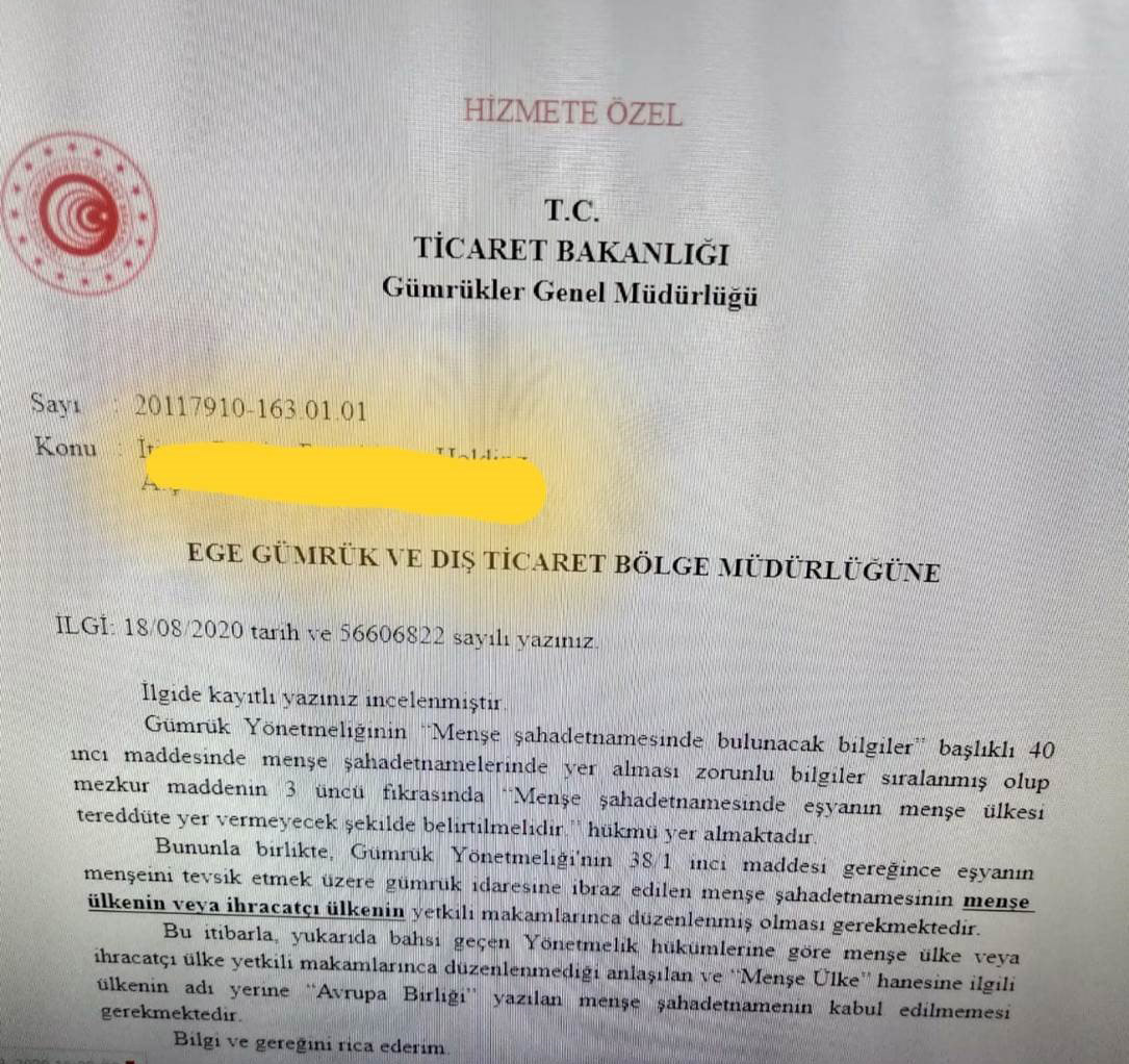 Menşe Şahadetnamelerinde Ülke Adı 
Yerine AB Yazılması